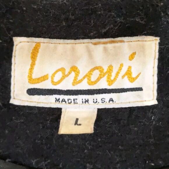 VTG Lorovi Wool Coat Women's L Black Western Fringe Wool Blend Pockets USA Made - Picture 9 of 15